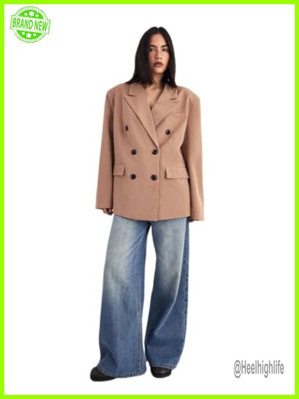 Oversized Double Breasted Tailored Blazer Nylon Viscose Business Casual